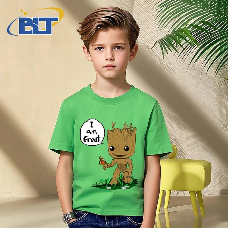 I am Groot printed children's clothing kids T-shirt pure cotton short-sleeved cartoon casual tops for boys