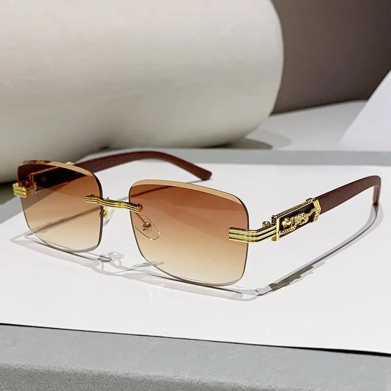 Randlose Retro-Sonnenbrille, neue Herren-Sonnenbrille mit quadratischem Rahmen, trendige Leoparden-Auto-Sonnenbrille 90196