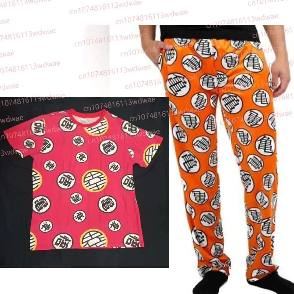 

Dragon Ball Z Anime Pajama Set Goku Kanji Print T Shirt Pants Men Women Casual Lounge Wear Summer Sleepwear Cosplay Outfits