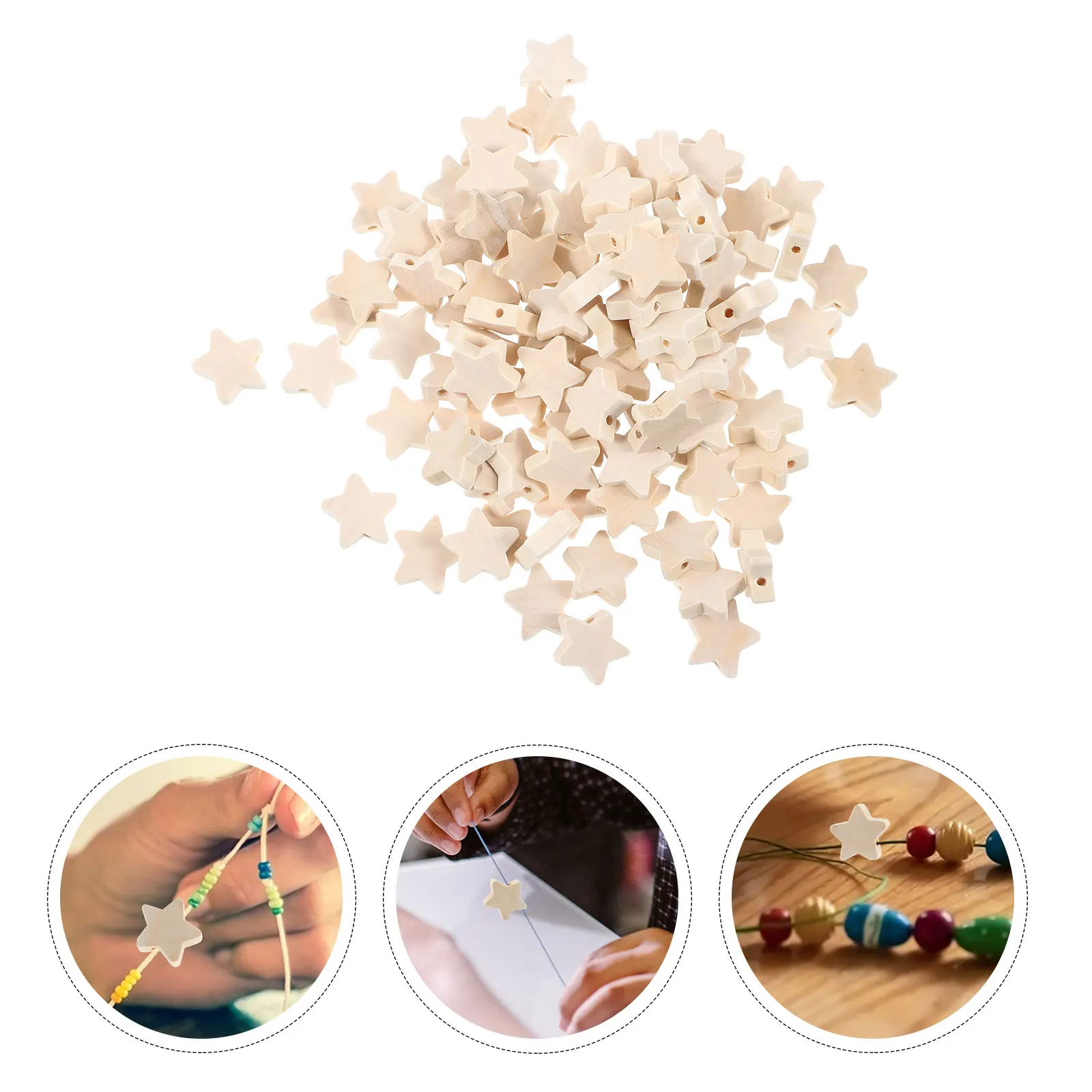 

100pcs Beads Star Shaped Hole Small Crafts Wooden Beads Jewelry Making Materials Bracelet Necklace Kids Creativity