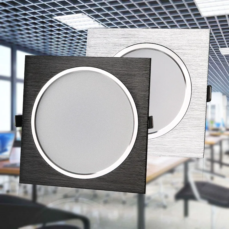 Dimmable LED Square Downlights, Escova Lâmpada do teto de prata, Down Light para cozinha, casa, escritório, iluminação interior, 5W, 10W, AC 85-265V