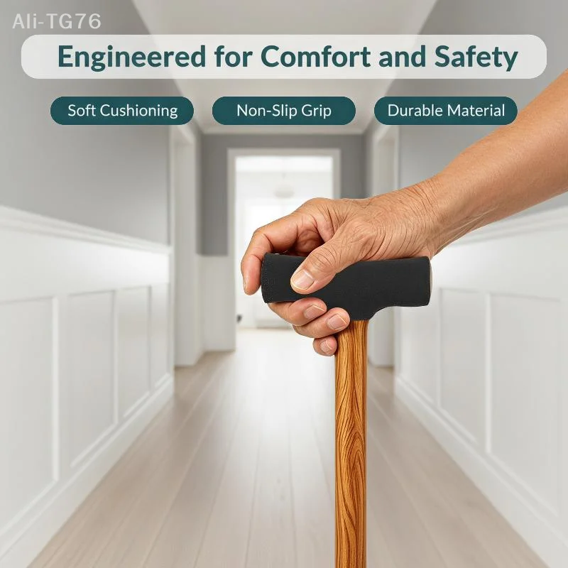 [P] 1Pcs Soft Anti Slip Cane Handle Cover Shock Absorption Adjustable Crutch Pads Fit For Elderly Daily Walking Aid Accessories