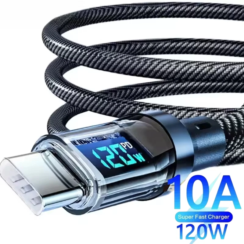 120W Dual TypeC Digital Display Data Cable PD Fast Charging USB Type C to Type-C Cord For iPhone 16 15 Pro Max Mi Macbook iPad