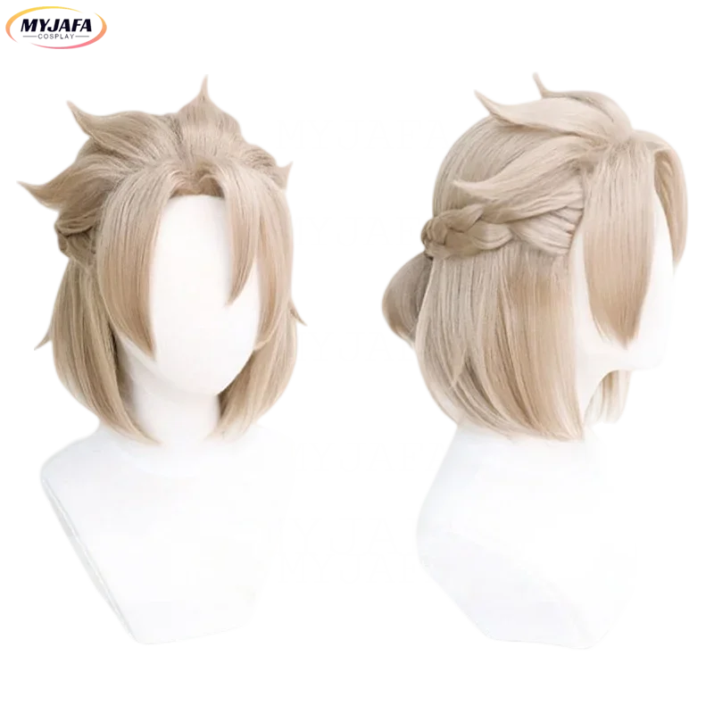 High Quality Game Genshin Impact Albedo Cosplay Wig Short Linen Braided Heat Resistant Synthetic Hair Anime Wigs   Wig Cap