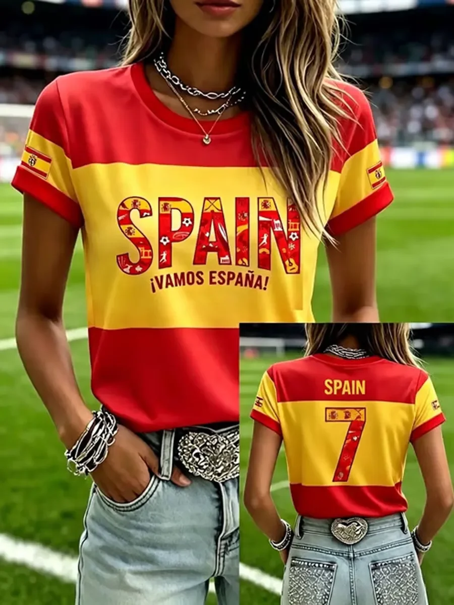 Fashion XXL Edition Spanish Fans Football Training T-Shirt 3D Digital Printing Comfortable and Breathable Family Clothing