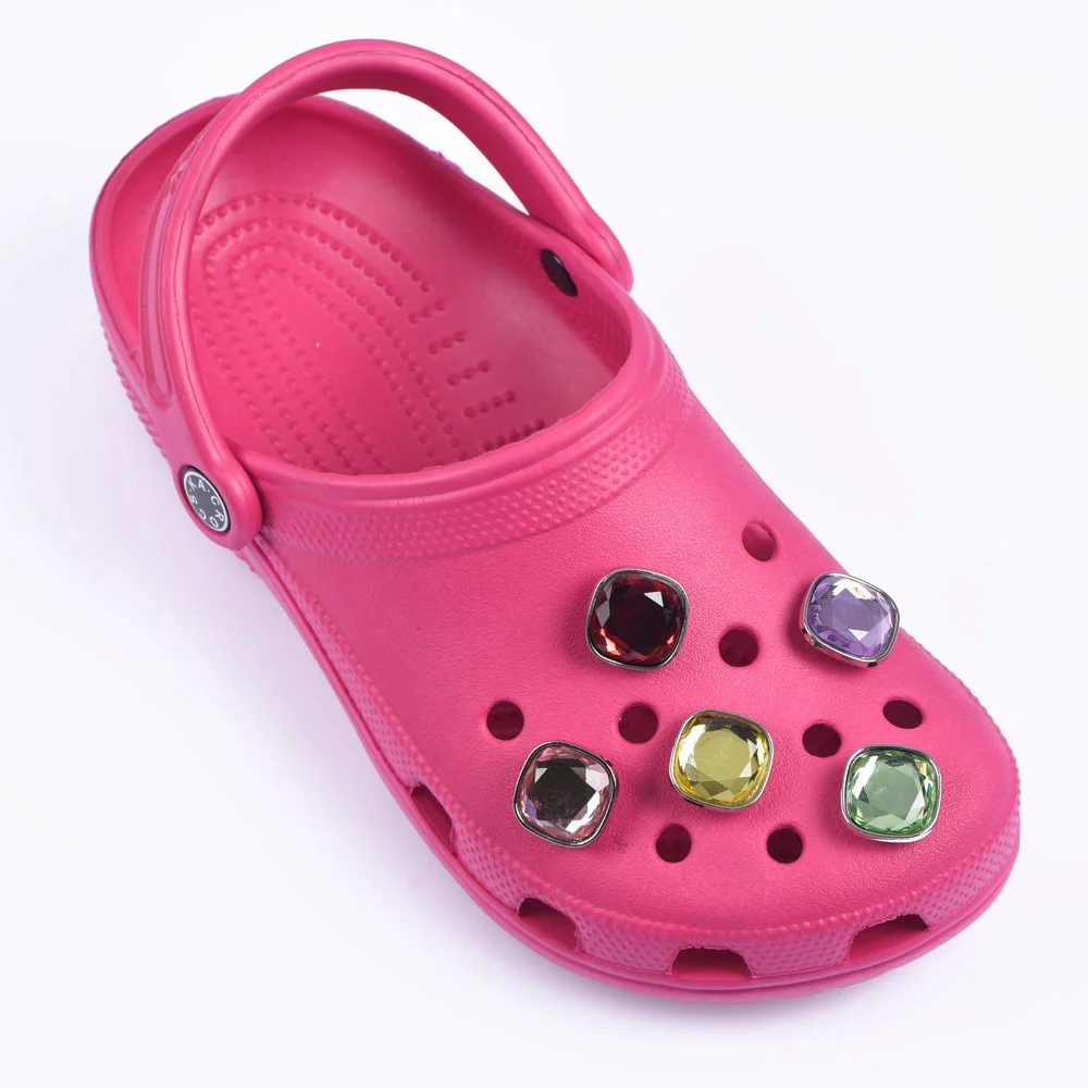 Neue bling bunte Strass Schuhe Dekorationen quadratische kreisförmige Ellipse Schuh Charms Kinder unregelmäßig glänzende Kristall Clog Charms