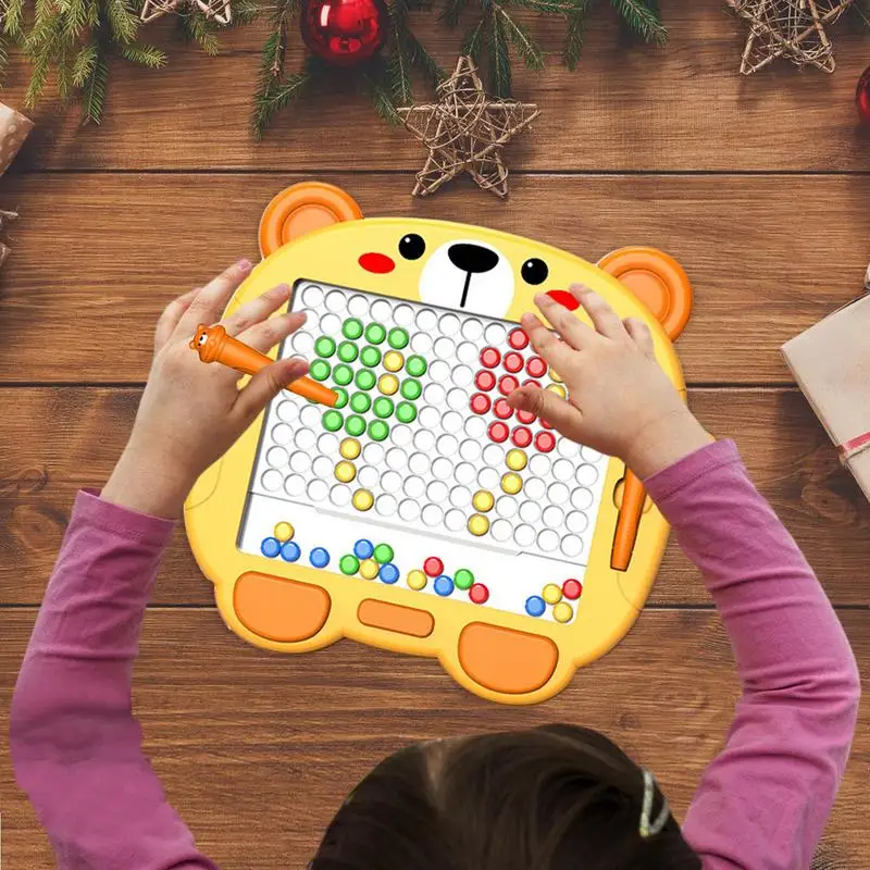 Magnetic Drawing Board With Magnetic Pen Colorful Magnetic Beads Drawing Pad Dinosaur Doodle Dots Educational Toy For Boys Girls