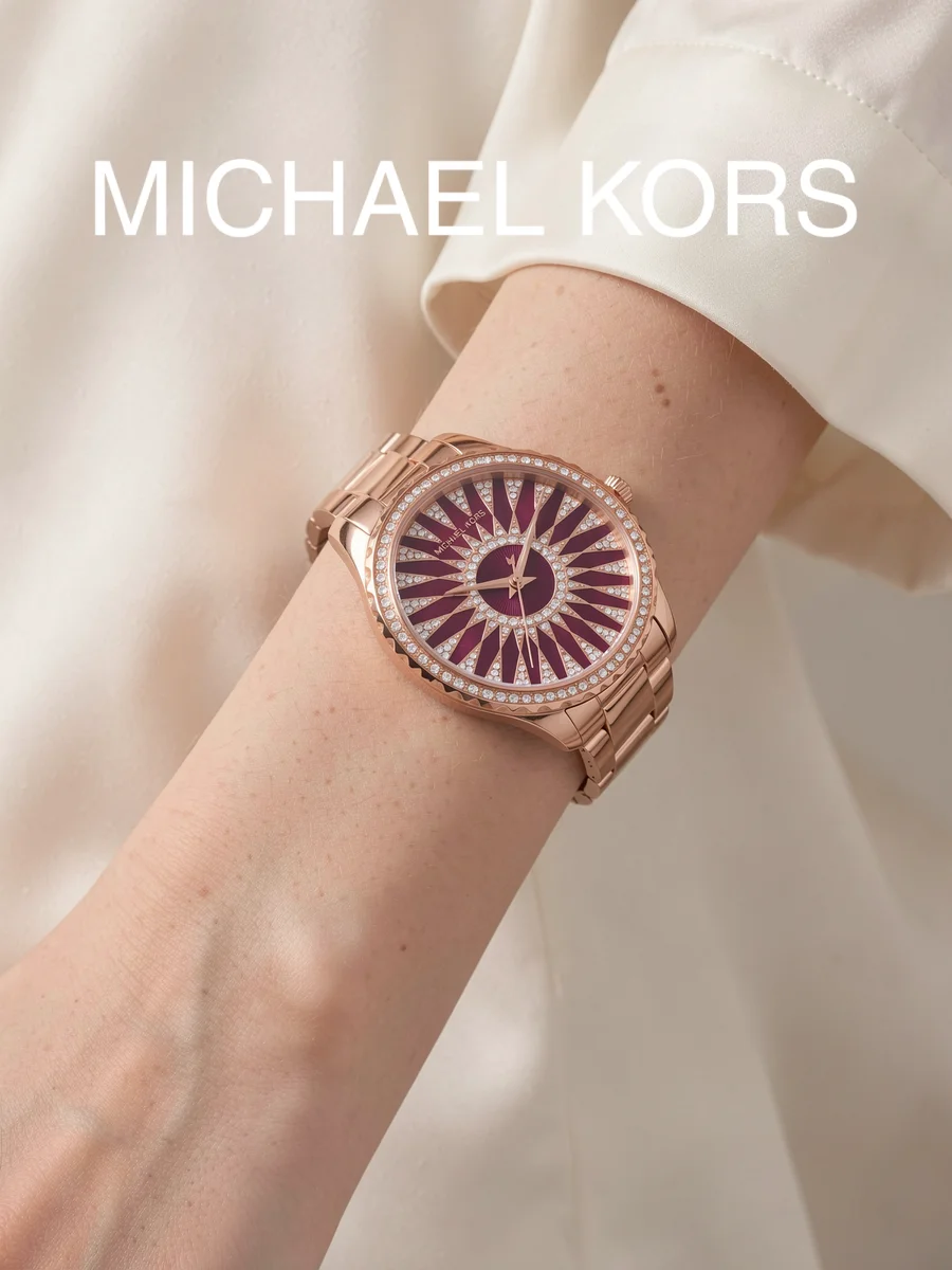 Michael Kors MK6893 Women's Watch Rose Gold Steel Bracelet Purple Dial Crystal Wristwatch For Formal Banquet Engagement gift