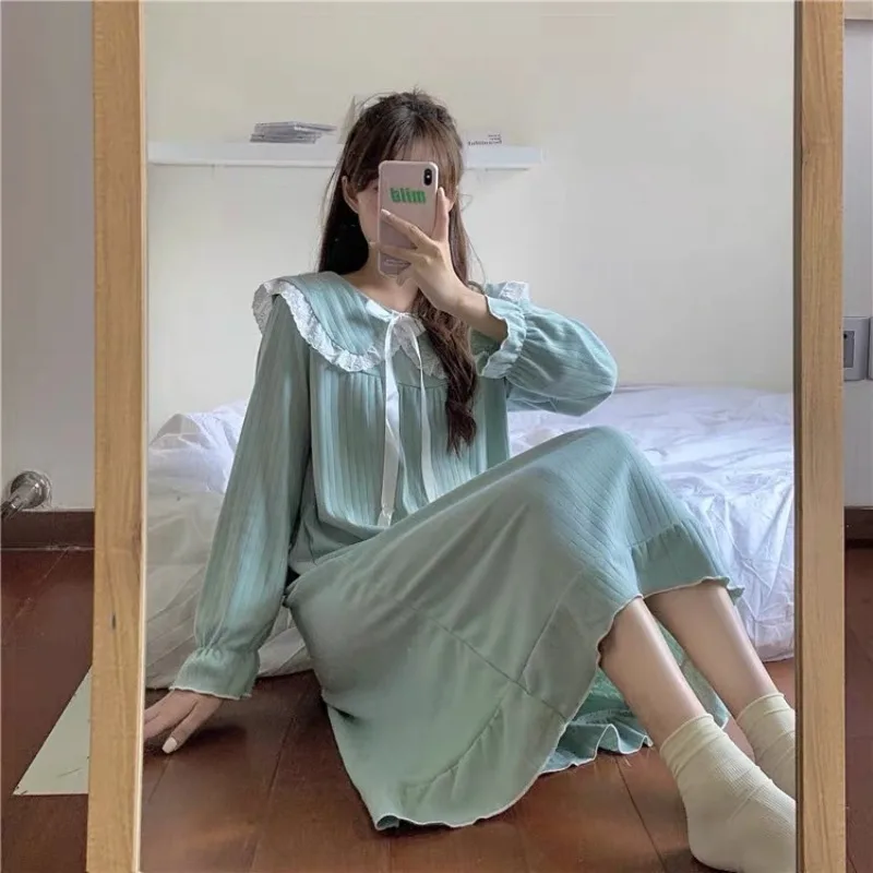

Spring Autumn Nightgowns for Women Dress Nightdress Long Sleeve Home Wear Clothes Ladies Sleepwear Simple Nightshirt YY