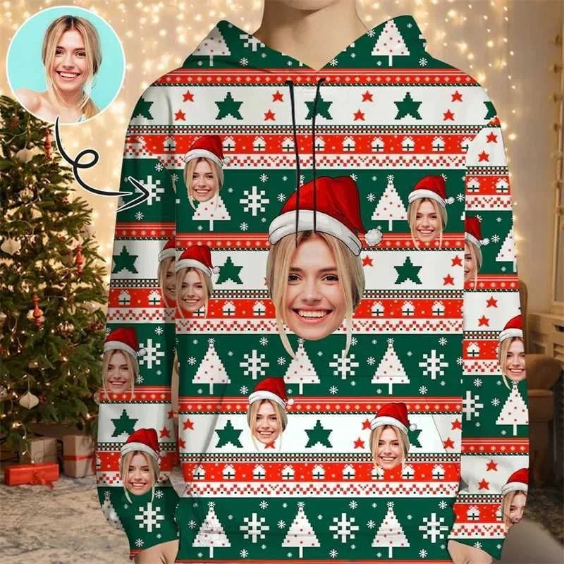 3D Print Christmas Hoodie For Men Women Customized Portrait Pattern Sweatshirt Casual Tops Loose Pullovers Long Sleeves Hoodies