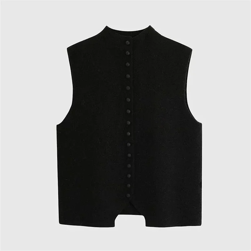 Autumn Winter Ladies Solid Color Knitting Vest Coat Korean Female high-end Stand Collar Sweater Women Fashion Knitted Sleeveless