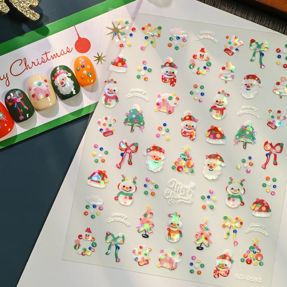 1Pc 5D Geprägte Rosa Weihnachten Baum Kranz Nagel Aufkleber Schneeflocken Bogen Glocke Weihnachten Socke Nagel Aufkleber Selbst-klebe maniküre Slider