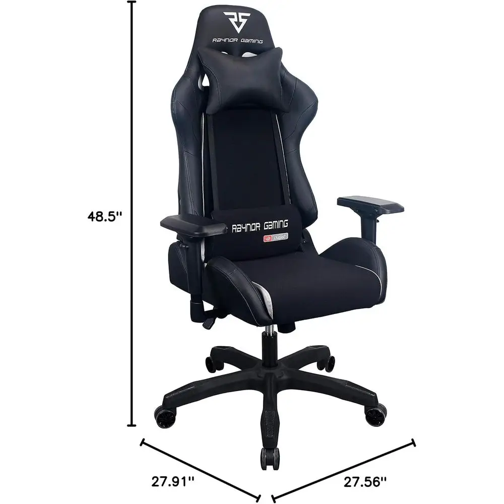 Ergonomic High-Back Racing-Style Gaming Chair with 4D Armrests, Mesh & PU Leather, Lumbar Support and Pillow, Black