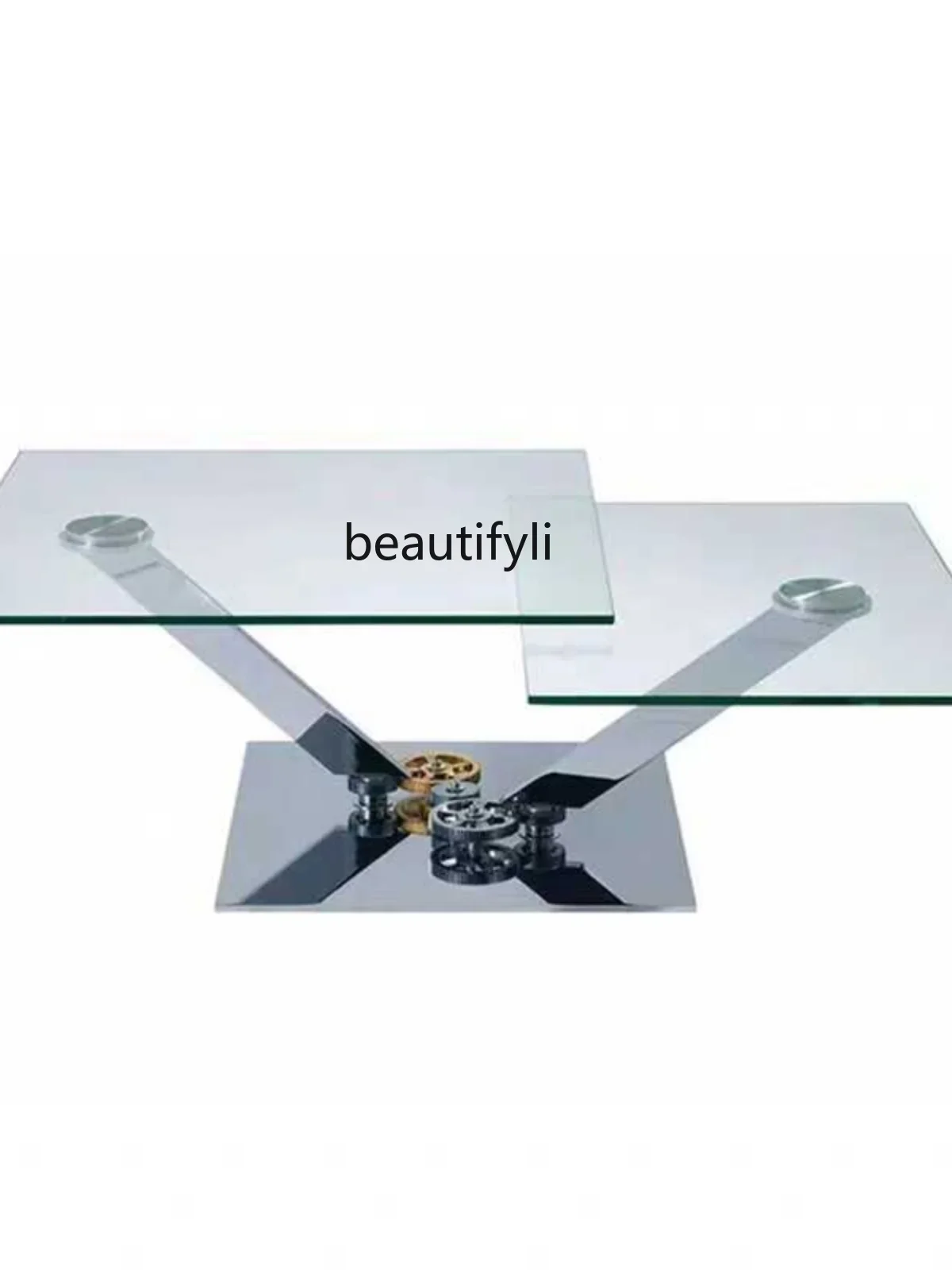 

Nordic classic designer stainless steel glass square coffee table Italian rotating mechanical coffee table