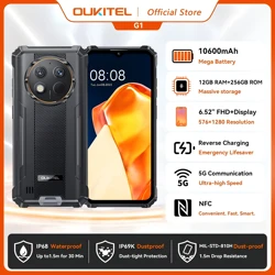 Oukitel G1 Wytrzymały smartfon Android 6,52 cala 10600 mAh 24 GB + 256 GB Wytrzymały telefon Android14 48 MP HD + Kamera Telefon komórkowy