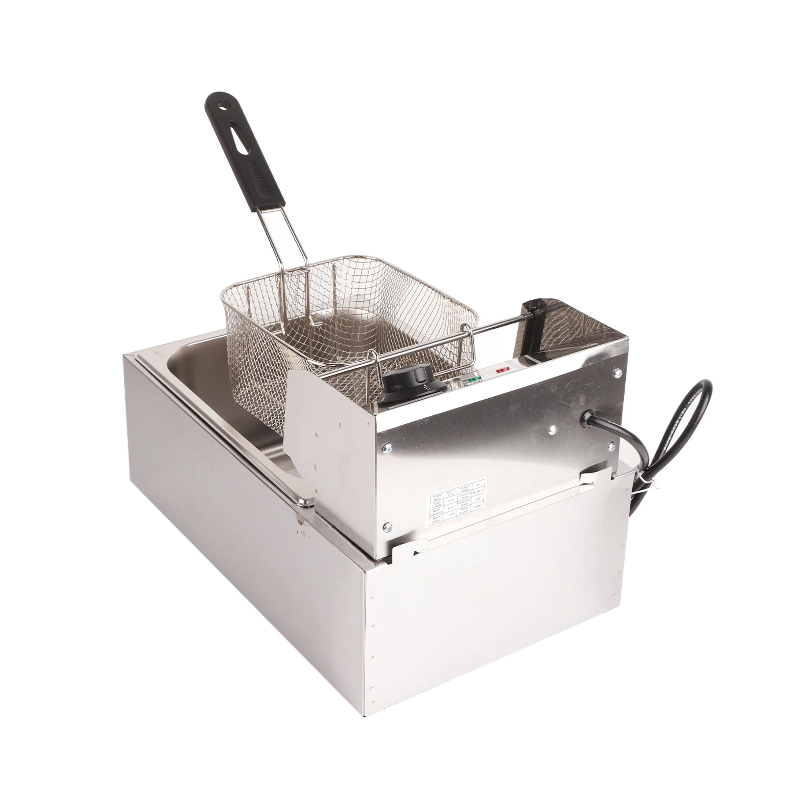 مقلاة كهربائية عميقة احترافية قابلة للتعديل لدرجة الحرارة من الفولاذ المقاوم للصدأ مع سلة غطاء للاستخدام التجاري 6 لتر