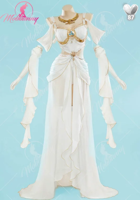 

Mobbunny Women Link Princess Derivative Sexy Lingerie Dance Dress Outfit Split Bodysuit with Sleeves and Necklace