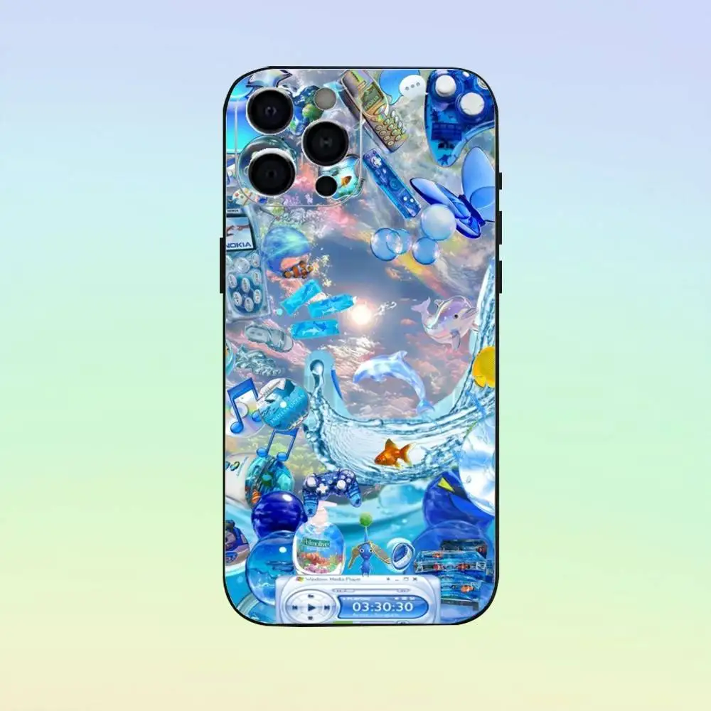 Funda colorida para teléfono Frutiger Aero para iPhone17,16,15,14,13,12,11 Plus,Pro Max, funda negra suave