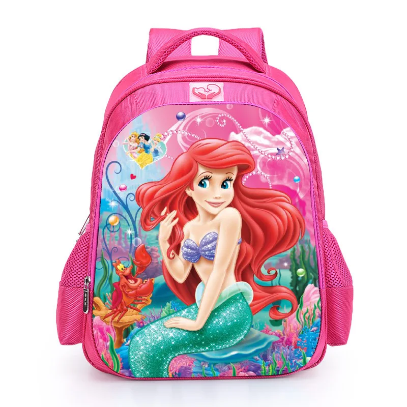 Mochila Escolar de tres Princesas de Disney para niñas, morral Escolar de dibujos animados, 16 pulgadas