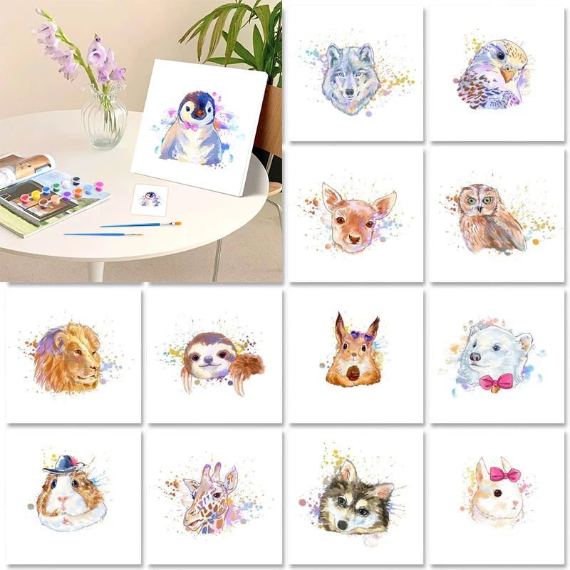 

20x20cm Framed Cartoon Painting By Numbers Arts and Crafts Art Supplies Animal Painting Numbers Painting Decor Paint With Number