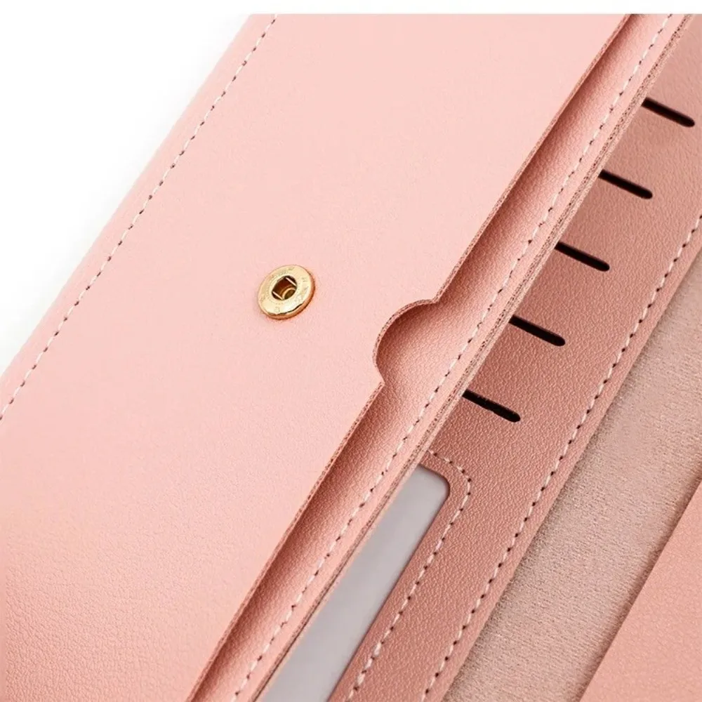New PU Wallet Card Holder Tri-Fold Long Purses Hasp Closure Multi-card Slot Coin Purse Women