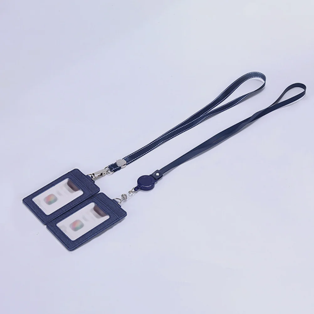 

PU ID Card Holder Badge Credit Lanyards Navy Lightweight Compact Wear Resistant Fits Work Student Cards