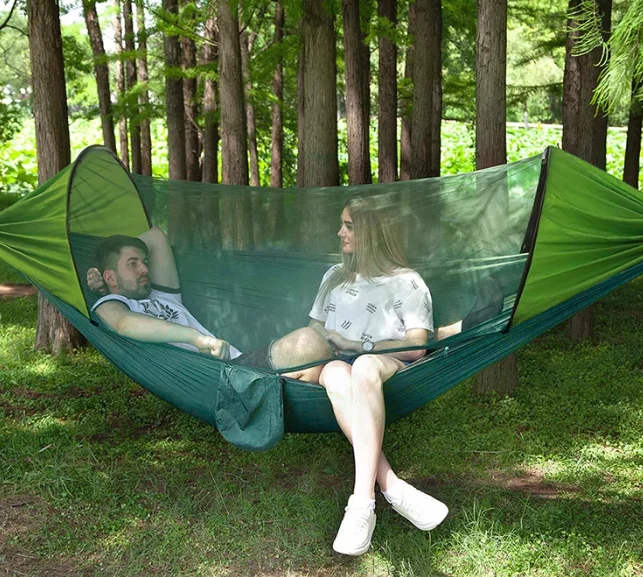 

Двойной гамак для улицы с москитной сеткой, дышащая походная кровать для парка и пеших прогулок