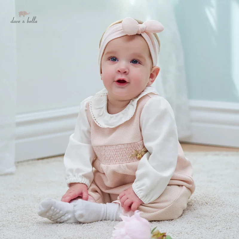 Dave Bella Newborn Girls Baby Autumn Rompers Boys Long Sleeve Pink Jumpsuit Infant Cotton Bodysuits & one-pieces DB3242406