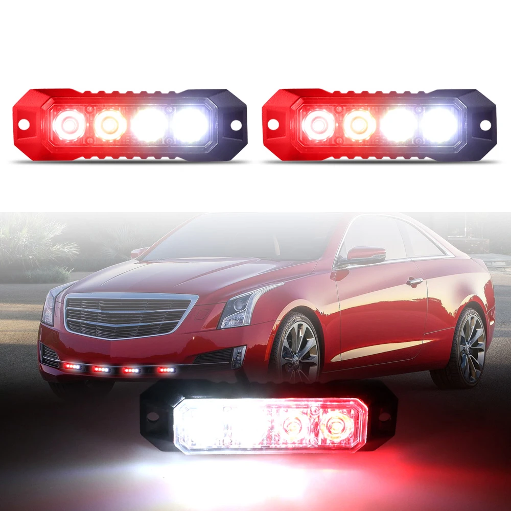

2PCS 4LED Emergency Strobe Red and White Grille Light Universal Signal Light with Function Have Multiple Modes for Truck/Trailer