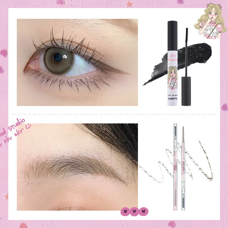 FLORTTE-delineador de Ojos de gusano de seda tumbado, lápiz de cejas, imprimación de pestañas, labios, arcilla, maquillaje, caja de regalo, juego de maquillaje