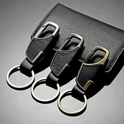 Luxury Leather Men Keychain Black Clasp Creative DIY Keyring Holder Key Chain For KIA Mazda Subaru Mercedes Benz Jeep Cadillac