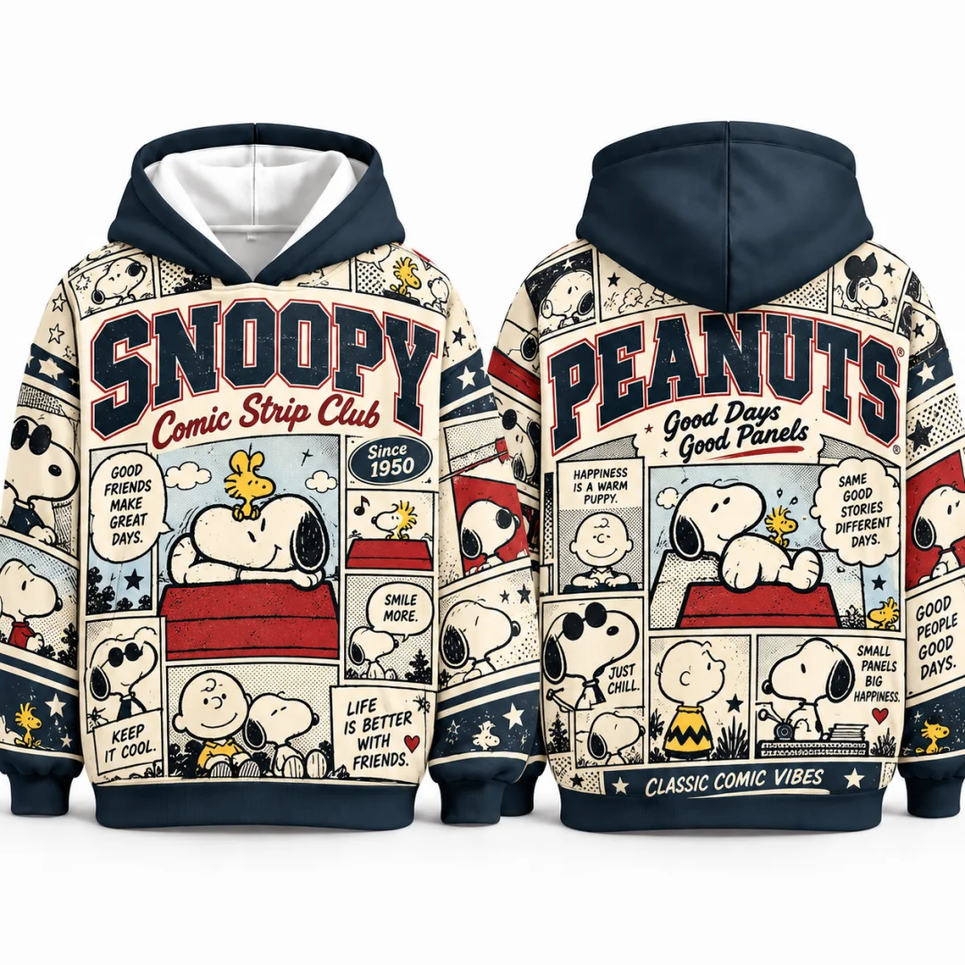Peanuts Snoopy Comic Collage Kids Hoodie Boys Vintage Comic Strip Cartoon Pullover Hooded Sweatshirt Autumn Streetwear Mens Tops
