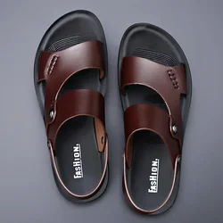 Classic Summer Men's Sandals Genuine Leather Sandals for Men Outdoor Beach SlippersOutdoor New Leather Shoes Sandalias De Hombre