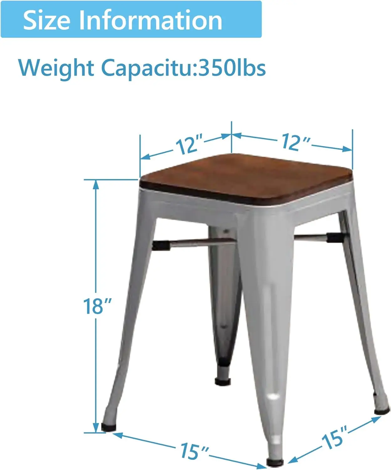 18 Inch Stools Metal Dining Chairs Set Of 4 Stackable School Stools Short Stools Bar Stools Classroom Stools (18 Inch, Silver)