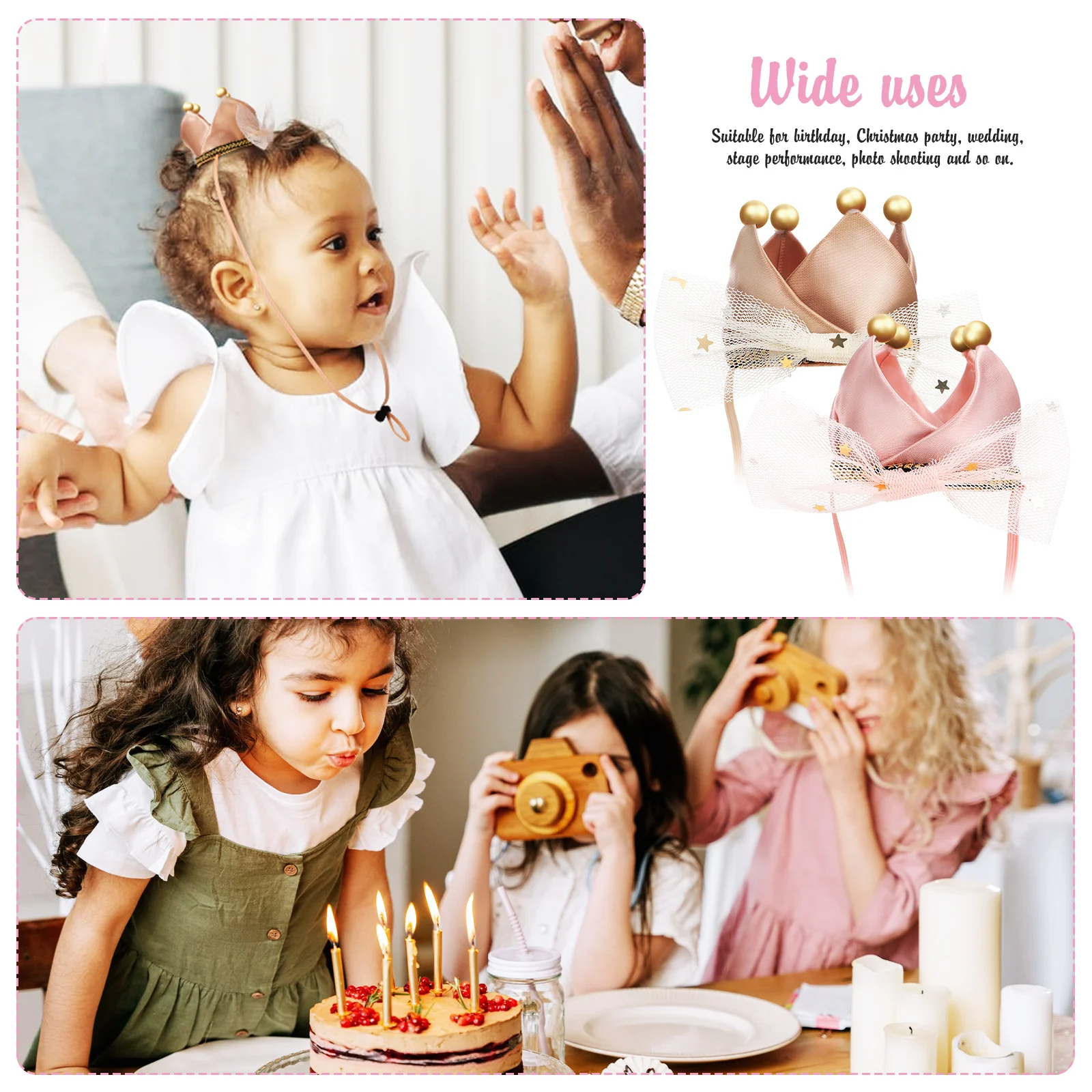 

4Pcs Crown Headb for Girls Birthday Party Baby Tiara Toddler Hairb Adjustable Kids Tiaras PhotoNewProp Newborn Outfits