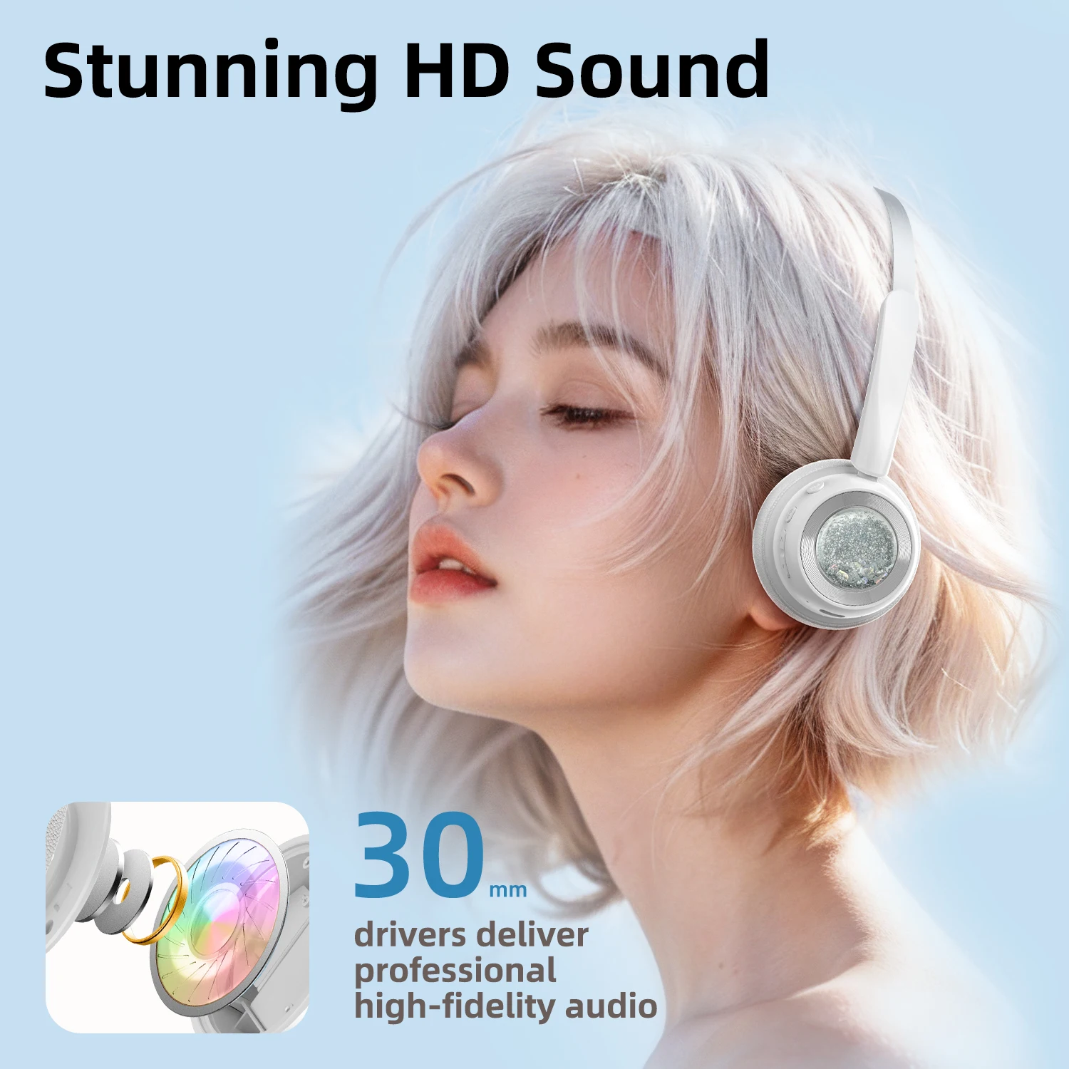 Fashion Grils Retro Headphones HIFI Wireless Bluetooth Noise Reduction Long Endurance  PC Gaming Esports Headsets with EQ Button