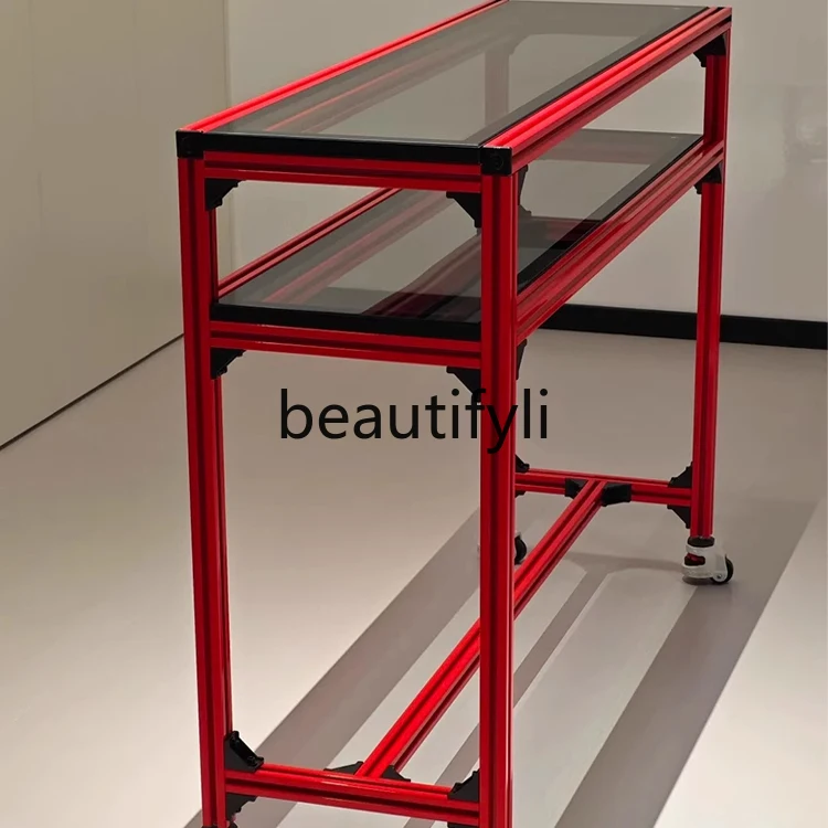 

Movable Side Table Double Layer Storage Tempered Glass Display Cabinet Movable Side Cabinet