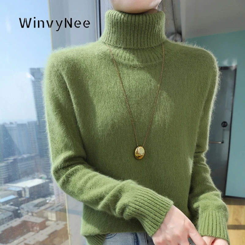 WinvyNee Women Turtleneck Pullover Mink Velvet Relaxed Fit Brushed Fabric Thermal Knitwear Daily Outfit Layer Apparel ZA1248023