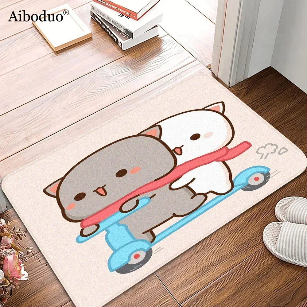 Cutie Cartoon Mochi Peach Cats Pattern Bath Room Mats Anti-slip Cure Warm Home Decorative Carpet Suitable for Livingroom Bedroom