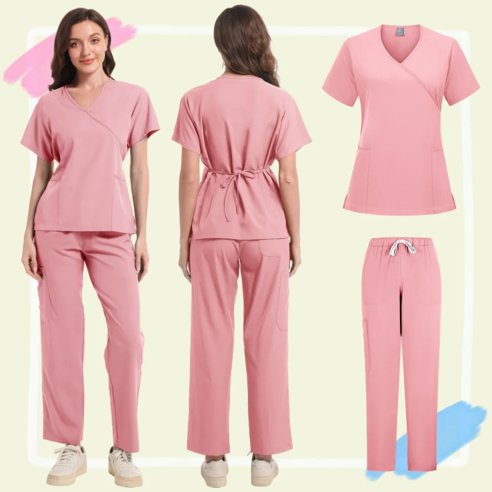Laboratorio salón de belleza Hospital clínica Dental uniforme de médico manga corta resistente a las arrugas lavable cuidado de enfermera conjunto de Ropa de Trabajo