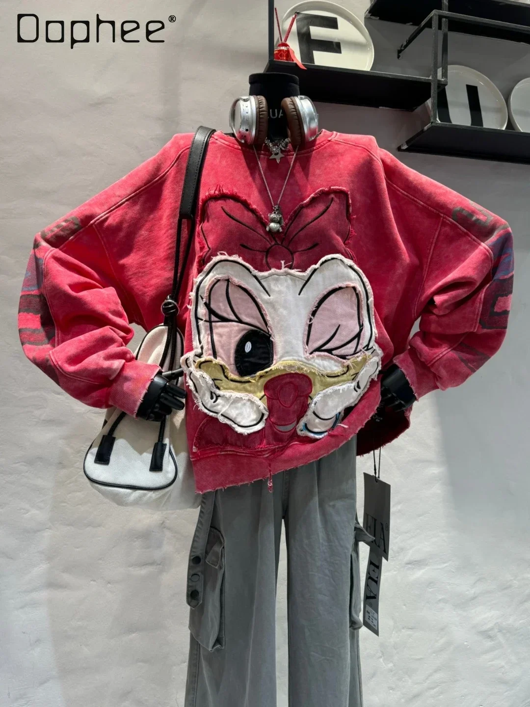 European Products 2025 Spring and Autumn New Heavy Industry Sticker Embroidered Sweatshirts Women's Loose Fashion Versatile Top