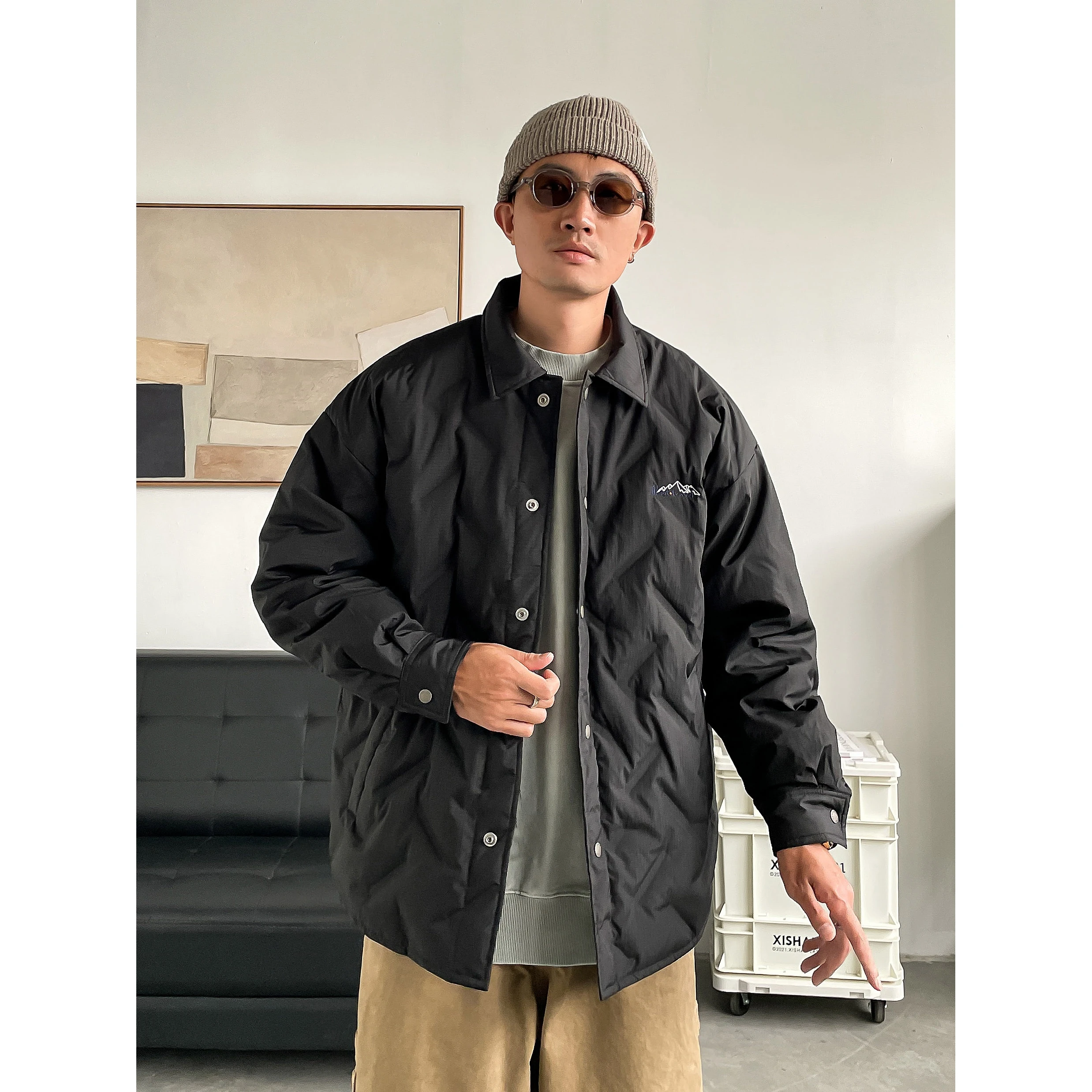 

Winter New American Casual Lightweight Bla Large Size Men's down Jaet Trendy Loose Collar Outerwear Faionable Coat