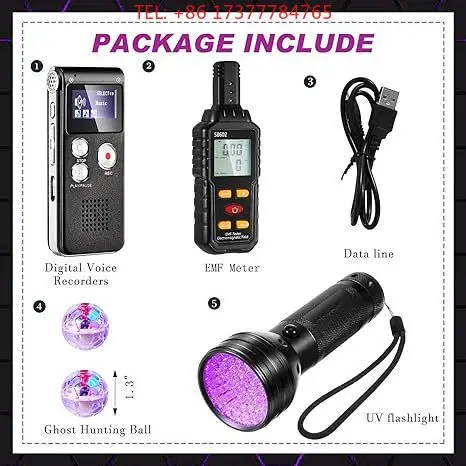 Ghost Hunting Kit With EMF Meter EVP Recorder Spirit Box UV Blacklight Flashlight For Paranormal Investigation