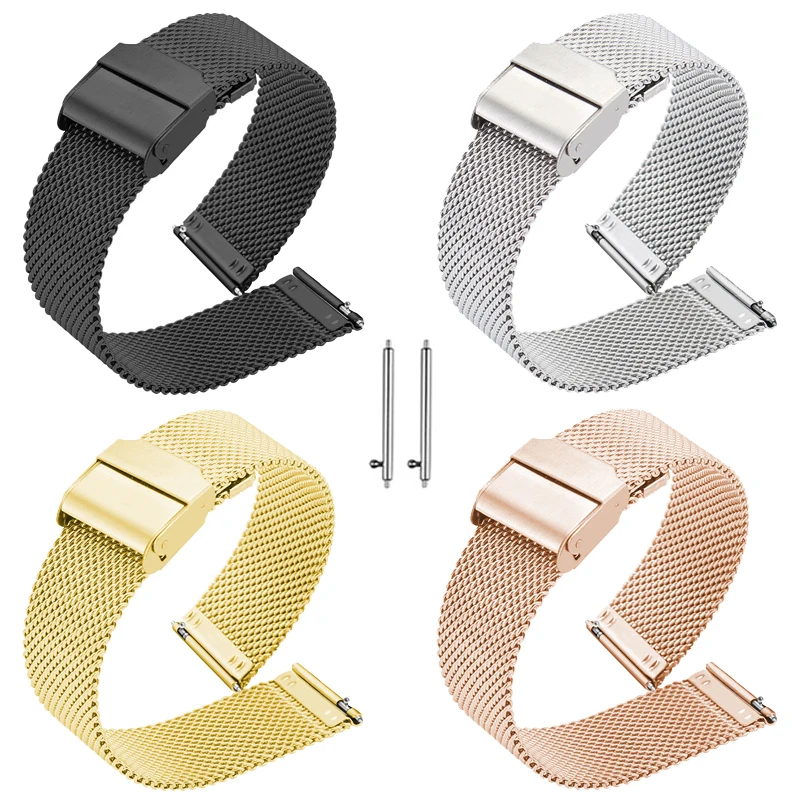 Milanese Watchband Universal Stainless Steel Metal Watch Band 12mm 14mm 16mm 18mm 20mm 22mm 24mm Strap Black Rose Gold Bracelet