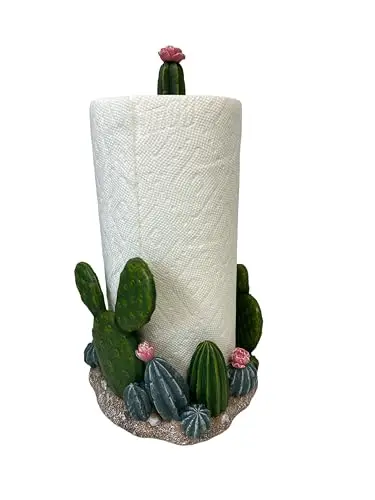 

Polyresin Cactus Paper Towel Holder With Pink Blooms 13.5 Inch Southwest Decor For Kitchen Dining Table