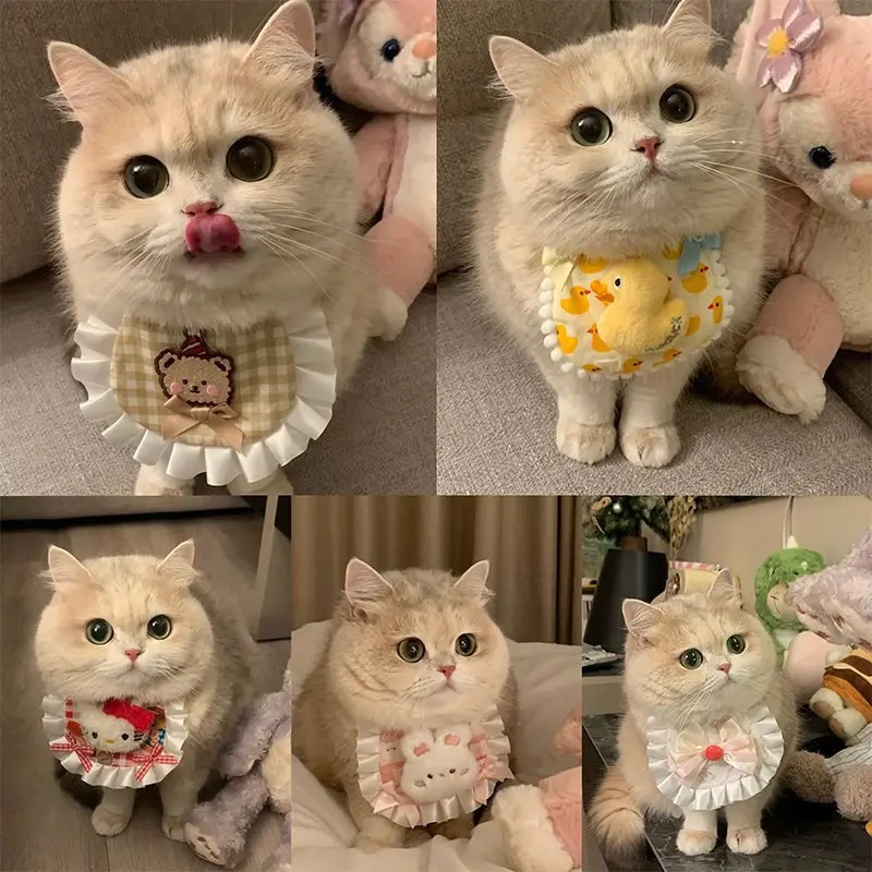 

Cat dog cute bib pet lace fabric saliva towel handwoven photo jewelry scarf decorative collar dog bow tie