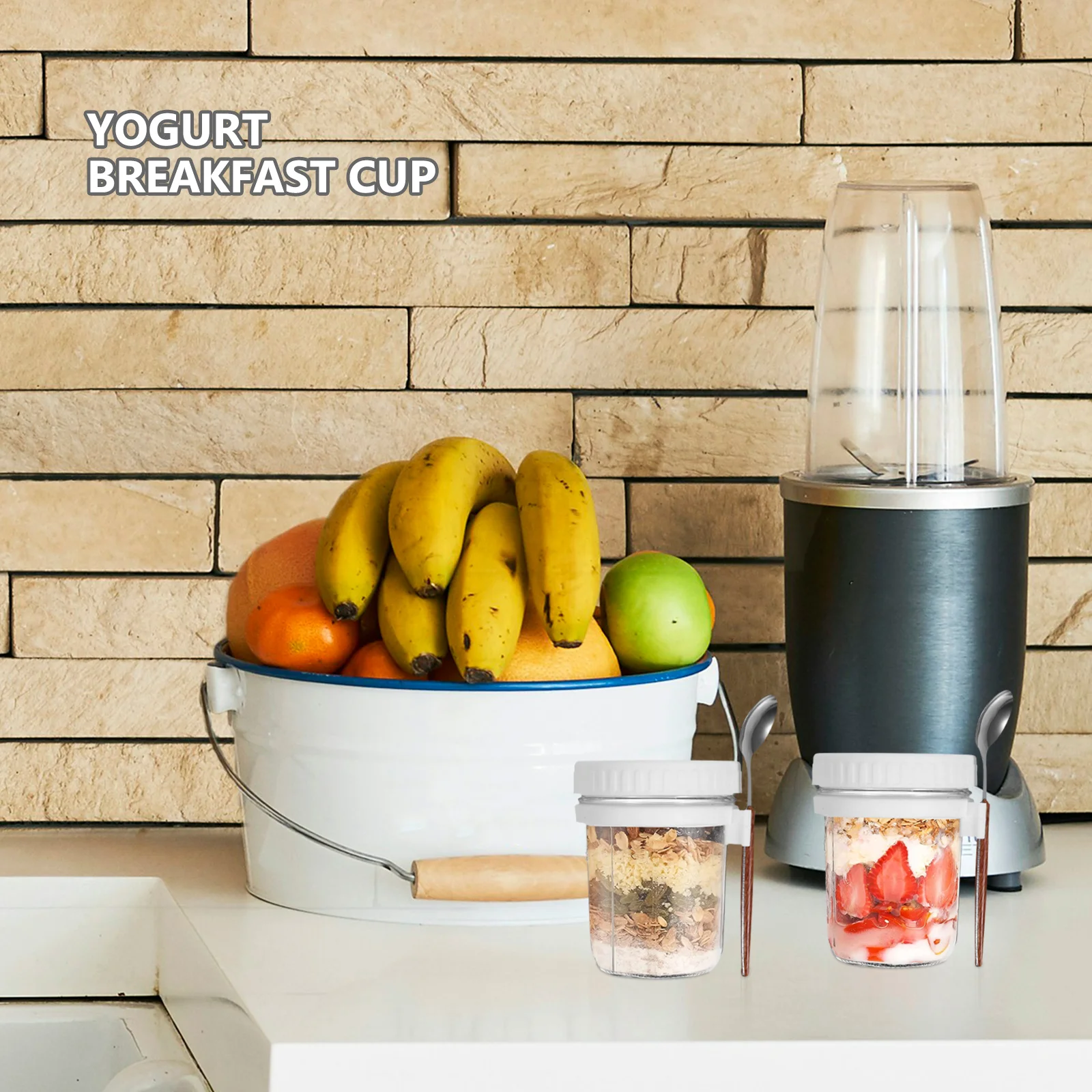 

2Pcs Sealed Yogurt Containers Portable Glass Cups with Lid Spoon Large Capacity Easy Clean for Camping Home Office