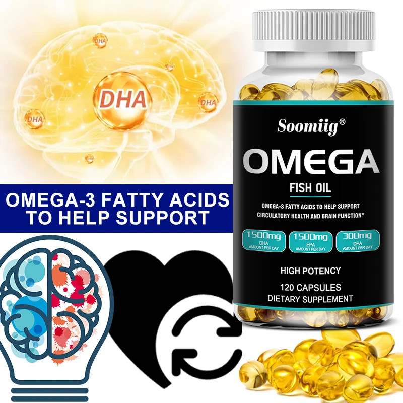 Soomiig Wild Caught Omega 3 Fish Oil - 120 Softgels - 1500 Mg DHA 1500 Mg EPA 300 Mg DPA Non-GMO Gluten-Free Dietary Supplement