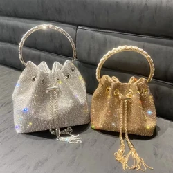 2025 Luxury Crystal Rhinestone Handbag for Women, Designer Shiny Bucket Purse, Elegant Evening Clutch & Shoulder Bag for Party W