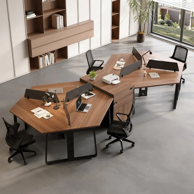 Solid wood E0 solid wood staff office desk and chair combination, simple business style, staff position, office screen computer